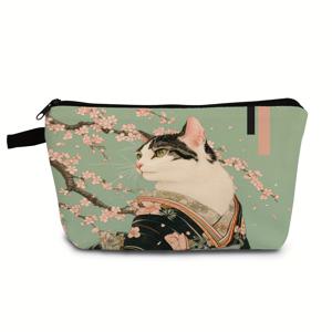 TEMU 일본 우키요에 스타일 귀여운 만화 고양이 프린트 화장품 가방, 여행 세면도구 파우치, 기모노 고양이 메이크업 정리함, 귀여운 동물 패턴 클러치, 여성용 휴대전화 가방, 학생 연필 케이스, 파티 선물 - 폴리에스터, 남녀 공용 성인용, 방수 처리되지 않음, 무향