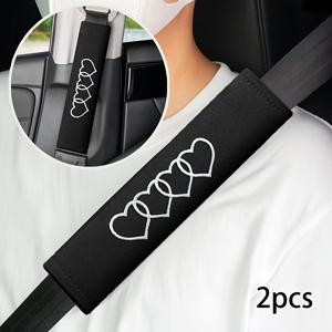 TEMU 2개입 차량 안전벨트 어깨 패드 - 하트 자수 어깨 보호 커버, 부드럽고 편안한 보호 커버, 운전 경험 향상, 대부분의 차량 모델에 적합, 블랙 안전벨트 어깨 커버, 안전벨트 어깨 스트랩 커버