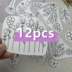 12개 세트 꽃무늬 포켓 자수 스티커 - 세탁 가능한 수용성 크로스 스티치 패치, 초보자 친화적 DIY 의류 장식 (청바지 & 티셔츠용), 봄 여름 우아함 다양한 색상 및 사이즈
