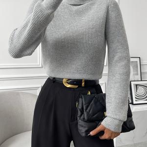 여성용 단색 하이넥 가을/겨울 긴소매 캐주얼 풀오버 스웨터