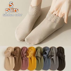 TEMU 레이스 스타킹 5켤레, 다용도 레이스 숏 튜브 양말, 루즈 마우스 모임 수면 양말, 플로어 삭스, 색상 랜덤, 여름에 적합