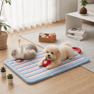 TEMU 강아지 고양이 여름 매트 접이식 펫쿨매트 양면 사용 가능 베개 세트 포함 세탁 쉬운 휴대용 반려동물 방석