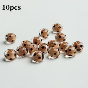 빈티지 모카 폴카 도트 유리 구슬 10개 - DIY 주얼리 제작용 모카, 모카 도트 컬러의 고투명도 휠 비즈, 귀걸이 공예용 수제 비즈링 용품 (비즈 모음)