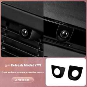 TEMU 및 모델 YL용 전면 + 후면 HD 스크래치 방지 강화유리 전면 카메라 렌즈 보호필름 2개 세트, 낙하충격 및 스크래치 방지 전면 범퍼 렌즈 커버, 전기차 외장 액세서리