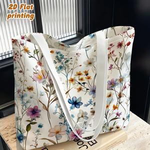 TEMU 여성용 부드러운 수채화 꽃무늬 프린트 숄더백 1개 - 다기능 토트백 & 크로스백, 재사용 가능, 일상 외출, 파티, 졸업 선물용, 스트랩 포함 세탁기 사용 가능, 캐주얼을 위한 모던 선물