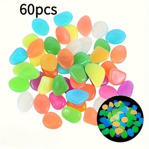 TEMU 60개입 약 2cm 야광 스톤, 사용 전 햇빛 또는 손전등 노출 필요 - 수족관, 결혼식 장면, 할로윈 장식, 테라스, 어항, 화분, 정원 통로에 적합