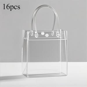 TEMU 남녀공용 선물용 8개/16개 세트 고강도 투명 PVC 선물 가방, 흰색 링 손잡이 포함, 얼룩 방지 및 재사용 가능, 대용량 비종이 토트백, 결혼식, 생일, 크리스마스 파티, 비즈니스, 공휴일용, 사탕 및 선물 포장용으로 적합
