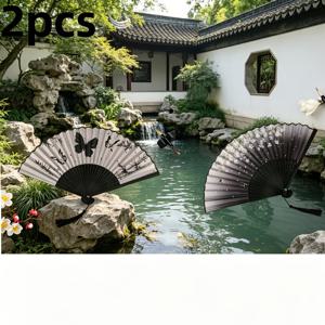TEMU 빈티지 중국식 접이식 손 수ファン 2개, 손잡이 술 장식 휴대용 부채, 우아한 동양풍 댄스 부채, 한푸 치파오 코디 액세서리, 웨딩 파티 사진 소품 부채, 가정 장식 공연용 야외 냉방 휴대용 핸드헬드 부채