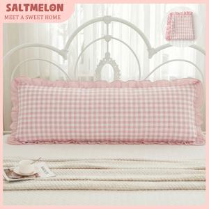 SALTMELON 싱글 침구 바디 베개 커버 1개, 침실 및 기숙사용, 핑크 커피 격자무늬 러플 잠금장치, 통기성 있는 합성 섬유 커버, 부드럽고 피부에 친화적인 다양한 장면에 적합, 이상적인 휴일 선물