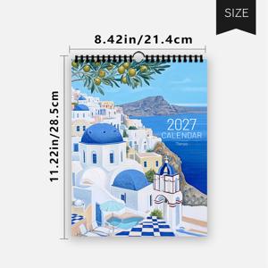 1개, 2027년 벽걸이 달력, 세계 각지의 유럽 도시 풍경이 특징인 달력. 벽걸이 달력, 12개월 플래너 - 생일, 크리스마스, 할로윈, 신학기 및 새해 선물로 완벽