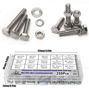 TEMU 내구성 있는 스테인리스 스틸 육각 볼트 및 너트 250개 세트 (M4/M5/M6) 잠금 와셔 및 평와셔 포함 - 자동차 및 가구 조립에 이상적인 종합 패스너 키트 - 부식 방지 소재로 제작됨