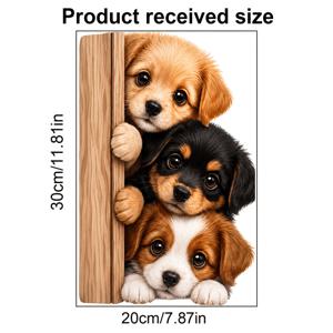 TEMU 1개입 세 마리 강아지 피카부우 나무 보드 패턴 20x30cm, 재미있는 동물 테마 PVC 정전식 양면 투명 창문 스티커, 현실적인 일러스트레이션 스타일의 유리 데칼, 창문, 유리문, 거실, 주방, 침실, 가정 인테리어용