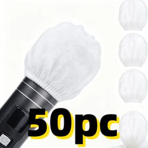 TEMU 50개입 일회용 마이크 커버, 부직포 휴대용 마이크 (탄성 밴드 포함), KTV, 인터뷰, 녹음 스튜디오, 공연 및 연설에 적합한 깨끗하고 무취 마이크 커버