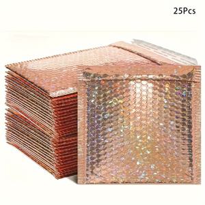 25개 홀로그래픽 자체 밀봉 버블 메일러 - 쿠션 패딩 봉투, 플라스틱 배송용 봉투, 우편, 포장, 소규모 비즈니스에 적합 (비용 효율적)
