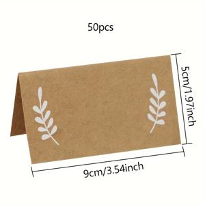 TEMU 잎 디자인이 있는 50개 크래프트 종이 자리 카드 - 결혼식, 약혼식, 크리스마스, 새해, 마르디 그라를 위한 인쇄된 패턴 테이블 번호 카드 - 전기가 필요 없는 파티 연회 장식용 자리 카드