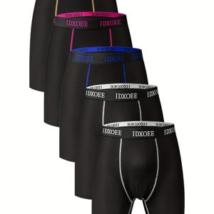 TEMU 남성용 편안한 스키니핏 쉐이퍼웨어 속옷 5pcs - 통기성, 신축성, 빠른 건조, 탄력 있는 허리밴드, 봄철 운동, 스포츠, 캐주얼 착용용 롱 박서 브리프 쇼츠 - 부드럽고 가벼우며 습기 제거 기능