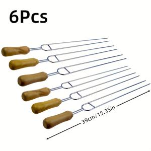 TEMU 6개 야외 스테인리스 스틸 바베큐 꼬치, 바베큐 바늘, 바베큐 치킨 윙, 양가슴, 꼬치, 포크, 철그릴 바베큐 추가