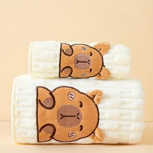 TEMU 귀여운 카피바라 얼굴 2개입 목욕 타월 세트, 매우 부드러운 산호 양털, 34X74인치 타월 및 70X140인치 목욕 시트, 스파, 헬스장, 호텔, 게스트 욕실용 초흡수성 속건성 목욕 타월