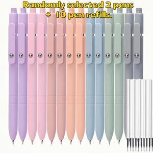 TEMU 12개 세트 (펜 2개 + 리필 10개) 모란디 컬러 젤 펜, 랜덤 색상 0.5mm 검정 잉크, 고급 중성 펜, 가는 팁, 부드러운 필기감, 고급 시리즈 휴대용 펜, 빠른 건조, 다이어리, 메모, 책상, 간호사, 교사에게 적합