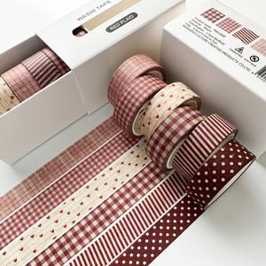빈티지 격자무늬 와시 테이프 6롤 박스 세트, 심플 스타일 1.5cm 너비 저널링 테이프, 학생 문구류 장식, DIY 스크랩북킹, 선물 상자 포장용, 친구를 위한 깜짝 선물
