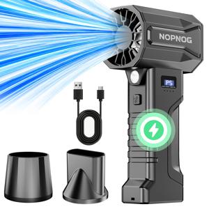 TEMU 휴대용 터보 팬 - 150000 RPM 고출력 브러시리스 모터, 풍압, LED 라이트 & 디지털 디스플레이가 있는 휴대용 블로어, 컴퓨터/캠핑/자동차/마당 청소용 멀티 노즐