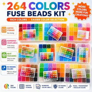 TEMU 264색 2.6mm 미니 퓨즈 비즈 리필 박스, DIY 3D 픽셀 아트용 풀 컬러 세트, Perler 비즈와 호환되는 만화 공예용 비즈