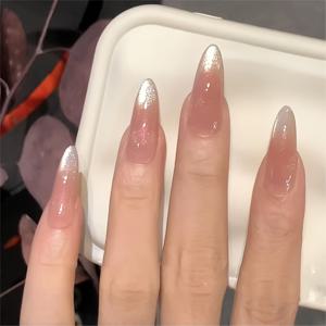 TEMU 30개입 발레코어 웨딩드레스 신부용 미디엄 롱 프레스온 네일 핑크 프렌치 디자인 글리터 아크릴 인조 네일 여성용 롱 코핀형 글리터 네일