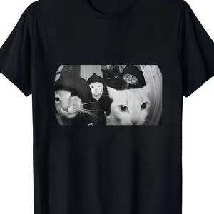 TEMU 남성용 유머러스 갱스터 고양이 레트로 패턴 티셔츠 - 클래식 갱스터 고양이 디자인, 탭비 & 톰 고양이, 반팔 크루넥 티, 캐주얼 스트리트웨어, 올 시즌 편안함, 캐주얼 웨어 - 재미있는 동물 의류 파티 복장, 캐주얼 웨어
