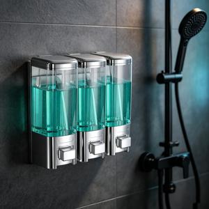 TEMU 3채널 벽걸이형 비누 디스펜서 17Oz/500Ml (채널당) 투명 수동 압력 샴푸 컨디셔너 바디워시 디스펜서 샤워 용액 용기 욕실 호텔 헬스장용