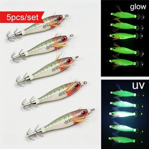 5개/세트 UV 수평 문지기 지그 Egi 세트 (태클 박스 포함) 8Cm 발광 형광 바다 낚시 미끼 나무 새우 문어 태클