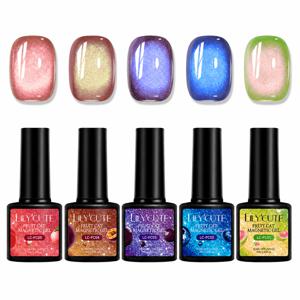 TEMU 프루티 글라스 캣아이 자석 젤네일 5종 세트 7ml 오로라 글리터 고광택 UV LED 젤 폴리쉬 간편 셀프네일