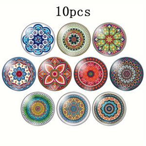 10개 만다라 꽃 유리 카보숑, 20mm/25mm 라운드 플랫 백 아트 페인팅, 주얼리 만들기 부품 및 액세서리, 주얼리 만들기 용품