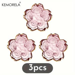 TEMU KEMORELA 2/3개입 일본 스타일 작은 유리 접시, 금색 테두리 미니 조미료 디저트 귀여운 스타일 사쿠라 볼, 샐러드용