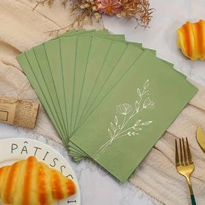 40개 2겹 세이지 그린 잎 금박 냅킨, 13X15.75인치, 브라이덜 샤워, 생일, 집들이, 일반 파티, 부활절, 하누카, 추수감사절, 레스토랑, 주방, 상점 장식용, 할로윈, 크리스마스