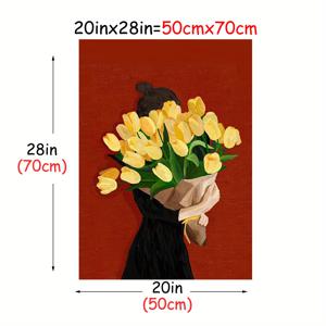 TEMU 1개 무테 여성 얼굴 & 꽃잎 캔버스 포스터 - 우아한 세로 벽 장식, 홈 데코에 적합, 레트로/아르데코 스타일 잉크 프린트, 침실, 사무실용 장식 패널 - 여름 가을 장식