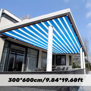 야외 대형 발코니 그늘막 네트 및 울타리 사생활 보호 스크린 통기성 그늘막 천, 90% 차광율 파란색 및 흰색 암호화 폴리에틸렌 원단, 아일렛 포함, 데크, 파티오, 정원, 현관에 적합