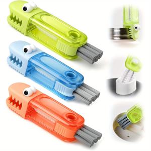 TEMU 3팩 3-in-1 컵 뚜껑 청소 브러쉬 세트, 다기능 물병 청소 브러쉬, 휴대용 여행용 물병 청소 브러쉬, 좁은 틈새 공간 사용, 틈새 덮기, 가정 주방 청소 도구 랜덤 색상