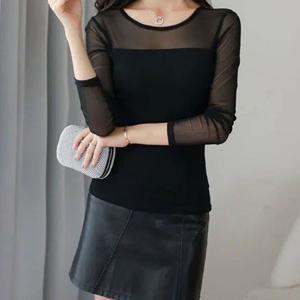 TEMU 여성 봄 라운드 망사 시스루 슬림핏 긴팔 티셔츠 댄스복 여성 데일리 캐주얼 편안한 패션 상의 이너티셔츠 라틴댄스