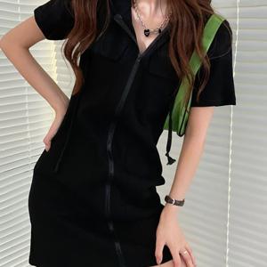 TEMU 여름 여성 반팔 원피스 하이웨스트 캐주얼 후드 슬림핏 집업 맨투맨 힙업 데일리 통근 트레이닝 힙업 스커트 슬림소녀