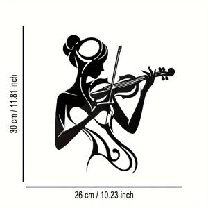 2D 평면 빈티지 바이올린 소녀 벽 장식 - 가정, 사무실, 카페 장식용 - 바이올린 애호가를 위한 우아한 음악 테마 선물, 2D 평면 걸이형 비정형 모양 패널, 음악실 및 연습실용, 2D 평면