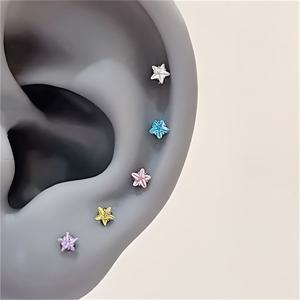 여성용 4mm 오각별 귀걸이 스터드 5개 세트, 5가지 색상