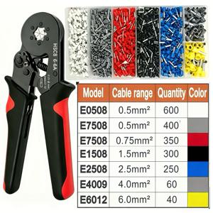 TEMU 2165 미니 전기기사용 압착 세트, HSC8 6-6A 압착 펜치용(0.25-6mm/AWG23), 7가지 사이즈의 2000개 VE 튜브형 터미널 및 164개의 열수축 튜브 포함, 내구성 있는 플라스틱 핸들 및 전선 수리 클립 포함, 일반 가정용 및 전문 전기기사용