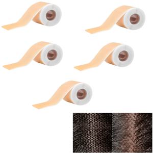 TEMU 남녀공용 레이스 프론트 헤어 테이프 시스템 5롤 팩 - 초강력 방수, 땀에 강한 가발 접착제, 드레드락, 땋은 머리용 임시 헤어스타일, 가발 액세서리, 내구성 있는 본딩 헤어 시스템