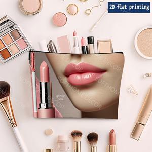 1개 체인지 백 2D 평면 프린트 핑크 립스틱 입술 얼굴 닫힌 패턴 여행용, 다기능 지퍼 화장품 가방, 여행, 헬스장, 비즈니스, 캠핑용, 패션 화장품 보관 가방, 가볍고 내구성 좋음, 여성에게 이상적, 2D 평면