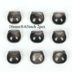 TEMU 16mm 2개 천연석 실버 흑요석 구슬 고양이 머리 스페이서 비즈 주얼리 만들기 DIY 팔찌 귀걸이 액세서리 여성 선물