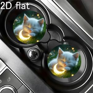 2Dflat 2개입 아기 고양이 차량 컵 홀더, 드림 스타일, 미끄럼 방지 코스터, 스타일리시 디자인, 차량 및 기타 장소에 적합, 커피, 차, 와인 및 다양한 음료에 적합, 파티 및 축제 행사 선물로 완벽. 5.15Hqd-376