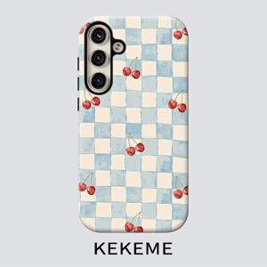 TEMU 휴대폰 케이스 - KEKEME 격자 무늬 체리 필름 2-In-1, 삼성 갤럭시 S26 S25 S24 S23 S22 S21 S21+ S21 울트라 플러스 FE 엣지 S20 A15 A16 A17 A23 A32 A34 A35 A36 A52 A53 A54 A55 A56 호환, 풀커버 낙하 방지 패션, 남녀공용 간편한 휴대폰 케이스
