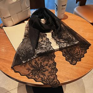 TEMU OAW 여성용 레이스 자수 스카프, 헤어밴드 & 손목 밴드, 결혼식, 여행, 사진 촬영용 - 부드러운 구슬 장식 가장자리, 선명도가 낮은 흰색/검은색 헤어 & 밝은 의상용, 헤어용