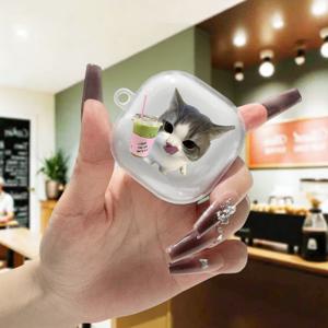 TEMU 1개 투명 이어폰 케이스, 귀여운 고양이 밀크티 패턴 이어폰 파우치, 삼성 갤럭시 Buds2/Pro/FE용 FDR, 갤럭시 Buds Live/FE용 케이스, 갤럭시 Buds2 Pro용 보호 커버, 갤럭시 Buds Live/FE용 소프트 케이스, 갤럭시 Buds Pro용 케이스
