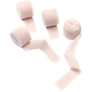TEMU 4롤 라이트 핑크 핸드메이드 프린지 쉬폰 리본 1 X 3Yd (4롤 12야드), 웨딩 초대장, 브라이덜 부케, 선물 포장, 공예용